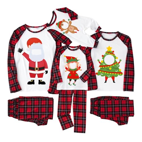 Personalized Kids Christmas Outfit Buffalo Plaid Tops & Pants Set Customizable Family Red Sets for Boys and Girls(White-Baby, 3M)
