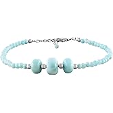 InfinityGemsArt Larimar Bracelet Valentines Day Gifts For Her Gemstone Beads Crystals Dainty Women Jewelry Birthstone 925 Sterling Silver 8 inch, Sea Stone/Pectolite/Dolphin Gem