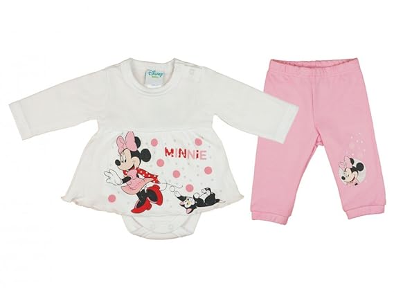 Mädchen Baby-Set 2-teilig von Minnie Mouse in GRÖSSE 56, 62, 68, 74, 80, 86 im Lagen-Look, Baby-Schlafanzug mit Druck-Knöpfen