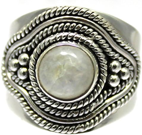 925 Sterling Silver Ring Studded With Rainbow Moonstone, Weight 7.45gm, Head Length 0.35inch, Head Width 0.35inch, Ring Size 9