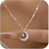 YYDSUNY Dainty Crescent Moon Star Necklace for Women 925 Sterling Silver Cubic Zirconia Moon and Star Pendant Choker Necklace to Daughter Mother Trendy Valentines Wedding Jewelry Gifts