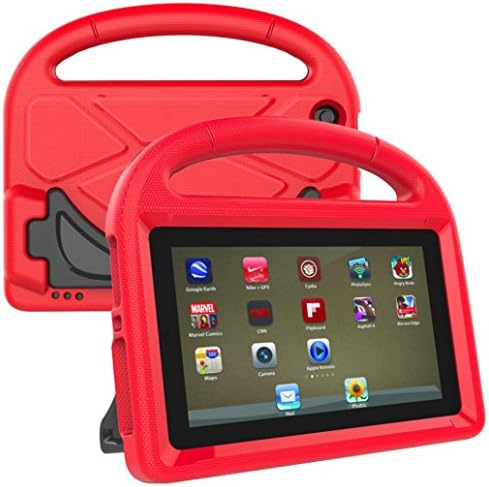YRD TECH Fit Amazon Kindle Fire HD 8 2017 7th Kids EVA Safe Rubber Stand Handle Case (red)