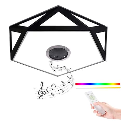 LED Deckenleuchte Dimmbar Farbwechsel mit Fernbedienung HOREVO 24W Ø40cm Nordische Deckenleuchte mit Bluetooth Lautsprecher, APP Control, Wohnzimmer Schlafzimmer Decke Pendelleuchte Restaurant Schwarz