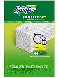 Swiffer Sweeper Dry Sweeping Pad Refills, Hardwood Floor Mop Cleaner Cloth Refill, Unscented, 64 Count