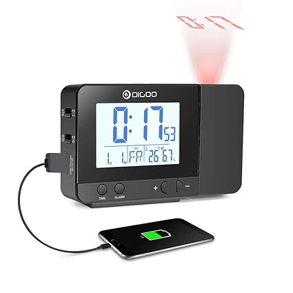 Kopper LCD Wireless USB Rechargeable Backlight Projection Clock Temperature Humidity Display Desk Clock for Phone Pad Speaker