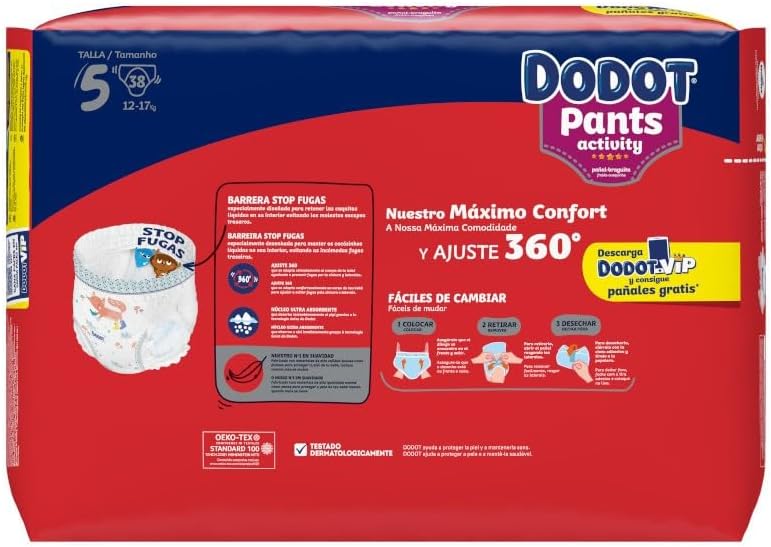 Activity Pants Couche-Culotte Taille 5, 38 Couches, 12kg-17kg, Avec Barrière STOP Fuites Aide à Prévenir Les Fuites Arrière