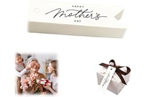 50PCS Small Happy Mother's Day Tags, 2.8 x 0.8 Inch White Kraft Paper Tags,Mini Thank You Label,Gift Bags Tag,for Mother's Da