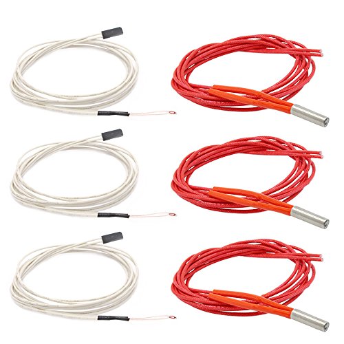 3Pcs NTC 3950 100K Thermistor with 1 Meter Wiring and Female Pin Head + 3pcs 12V 40W 620 Ceramic Cartridge Heater for 3D Printer Heatbed or Hot End