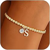 Turandoss Birthstone Initial Beaded Bracelets for Women - Dainty 14K Gold Plated 12 Months Birthstone Charm Letter A-Z Bracelet Trendy Personalized Birthday Jewelry Gifts for Women Teen Girls