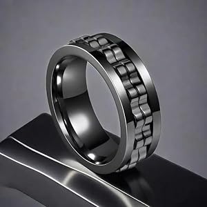 Men's titanium steel gear rotating ring (decompress and relieve anxiety) | Polished black steel spinner ring with rotatable g