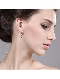 Genuine Azul Zafiro Blanco y Diamond Accent arete de plata de ley 925