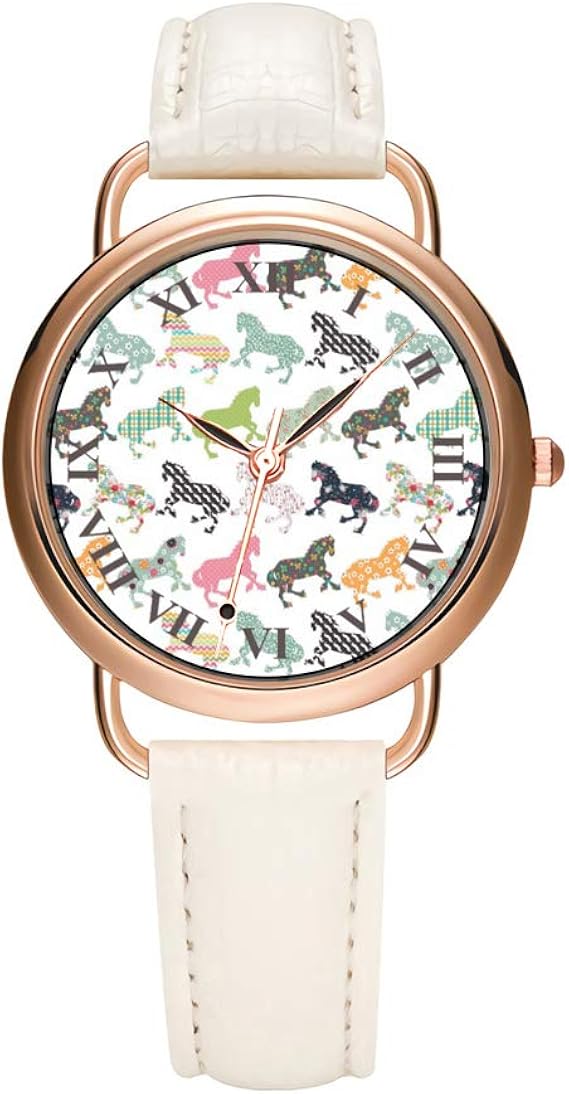Amazon レディース腕時計 ブランド ラグジュアリー ファッション レディースウォッチ ホワイトとブラックレザーバンド ゴールドクォーツ腕時計 女性ギフト時計 クールでトレンディな馬柄 ヴィンテージフローラルウォッチ ホワイト レディース腕時計 腕時計 通販