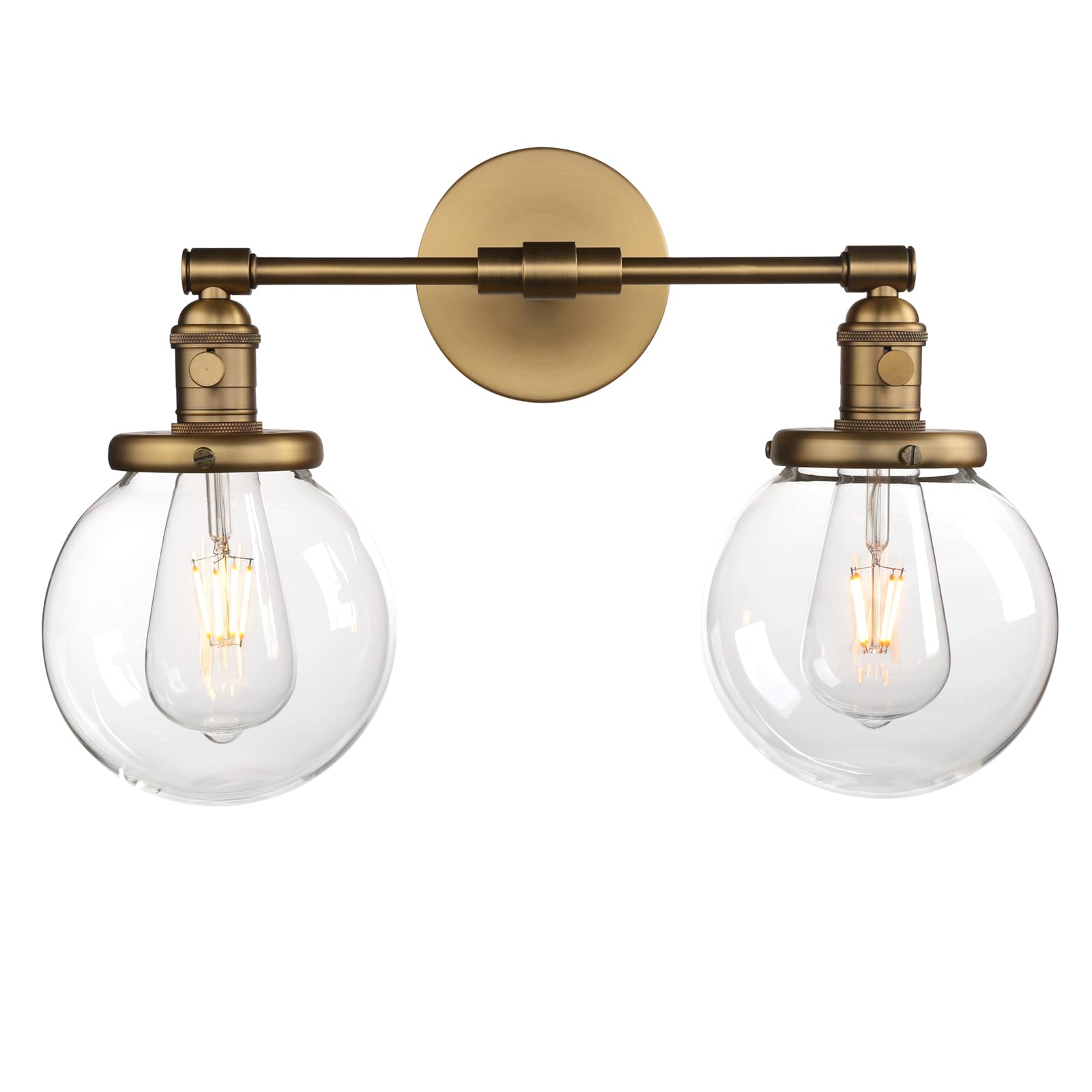 Phansthy Vintage Wall Lights with Globe Glass Shade 2 Lights Wall Sconces Double Head Wall Lights with Switch Retro Style Rustic Wall Lamps for Living Room Dining Room Bedroom Vanity Mirror (Antique)