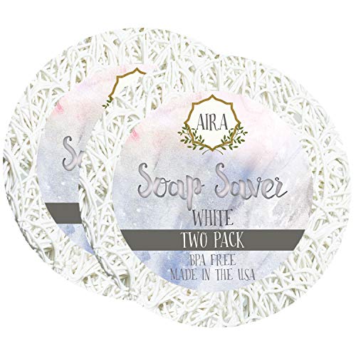 Aira Soap Saver - Soap Dish & Soap Holder Accessory - BPA Free Shower & Bath Soap Holder - Drains Water, Circulates Air, Extends Soap Life - Fits All Soap Dish Sets - Round White - 2 Pack