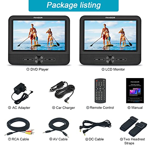 FANGOR 7.5 Dual DVD Player for Car, Portable Headrest DVD Players with