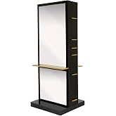 Buy-Rite Milan Double-Sided Salon Styling Station with Shelf Gloss Black | Metal Shelves, For Salons And Barbershops, Supports 2 Stylists, 2 Mirrors &amp; Shelves, 8 Drawers, Pull-Out Tool Panels