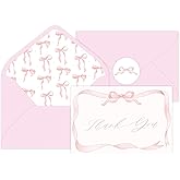 Quera 24 Pack Pink Bow Thank You Cards Coquette Bow Greeting Cards with Envelopes Stickers Watercolor Greeting Cards Pink Blank Note Cards for Wedding Bridal Baby Shower Birthday, 4 x 6 Inch