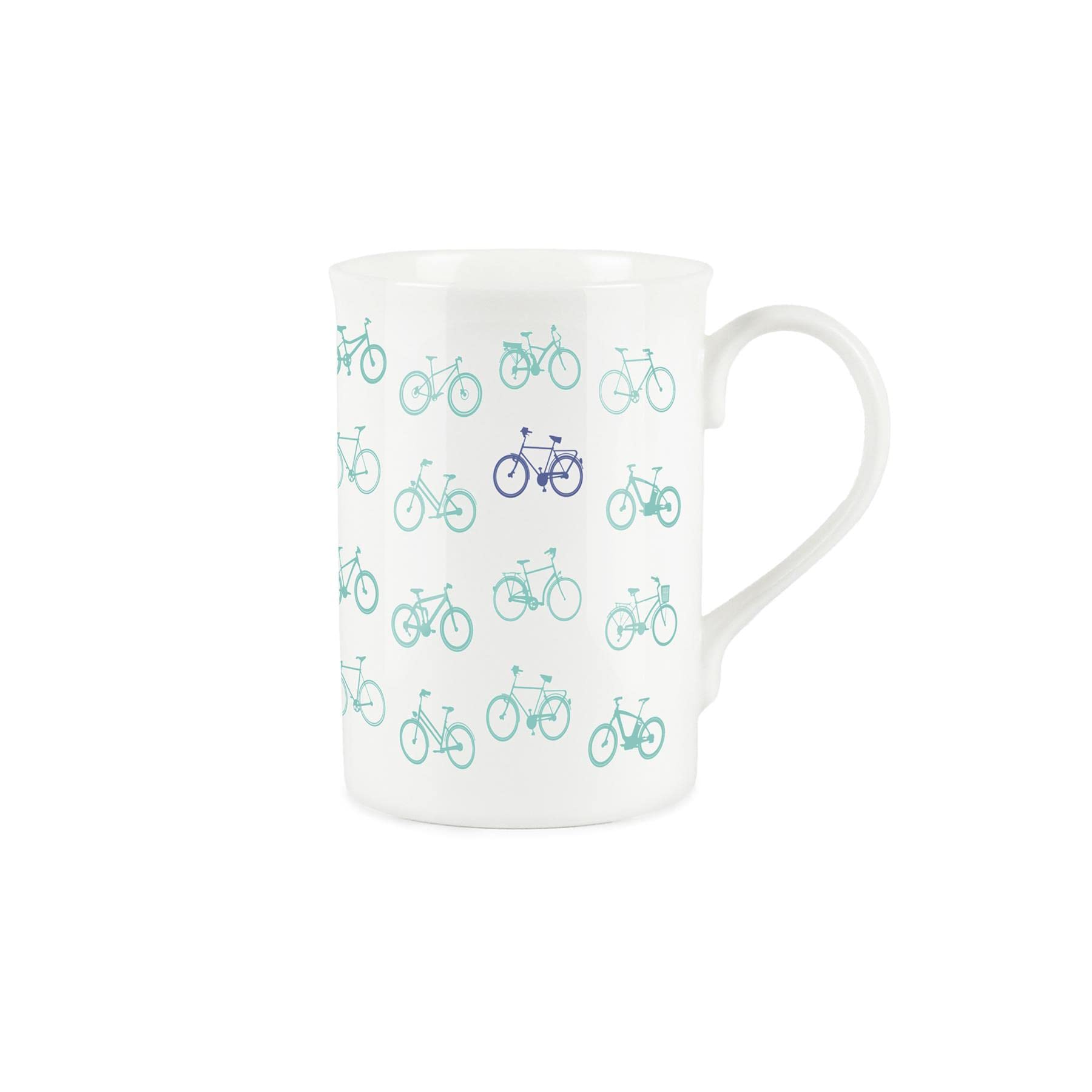 Purely Home Bicycle Mug - Simple Blue Bikes Bone China White Cup Coffee/Tea Present Gift for Cyclists
