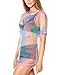 iHeartRaves Tie Dye Mesh Top Women Oversized Sheer Tee Shirt for Raves and Music Festivals (Rainbow, Small)
