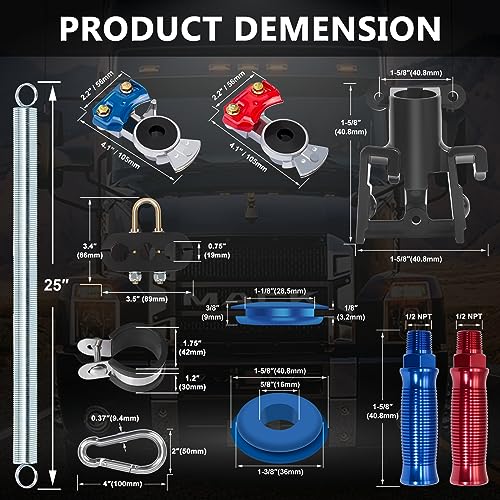 CheeMuii - Kit de líneas de aire de semircamión 3 en 1 ABS de 12 pies con Gladhand, asas, soporte y kit de resorte para sistema de frenos de tractor de semirremolques