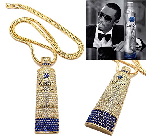 Shiny jewelers USA Mens Iced Out Gold Ciroc Vodka Bottle Pendant 4mm 36