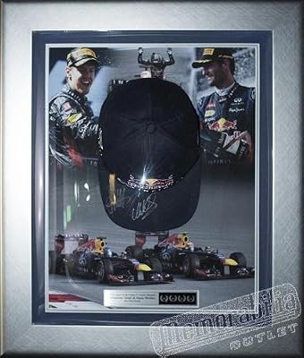 Signed Sebastian Vettel & Mark Webber Red Bull Racing F1 Cap Display - Autographed NASCAR Miscellaneous Items