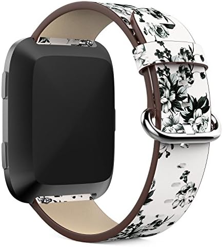 feuy For Fitbit Versa Bands, Genuine Leather Bands for Fitbit Versa Watchband Strap Bracelet,Fitbit Versa watch Accessories Wristbands Flower Print Series Strap