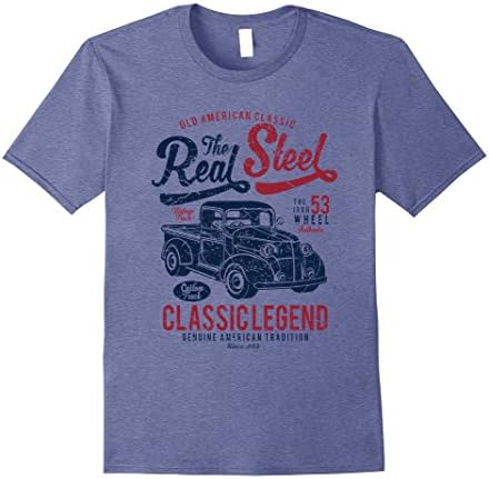 Mens Vintage Truck T-shirt (car guy shirt) 2XL Heather Blue