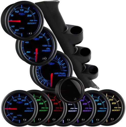 87-93 Ford Mustang Triple Package w/ Tinted 7 Color Boost/Vacuum, Air/Fuel Ratio &amp; Oil Pressure Gauges