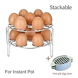 Multipurpose Vegetable Steamer Rack Basket Trivet, Stainless Steel Egg Cooker Rack, 2-Pack Steamer Rack Stand for Instant Pot, Pressure Cooker and Air Fryer Accessories, with Egg Slicer