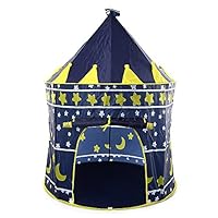 BISOZER-Toy Children Play Tent House Portable Foldable Prince Princess Castle Pop Up Playhouse Castle Fairy Tale Cubby Child Kids House for Indoor Outdoor Home Room Decor (Deep Blue)