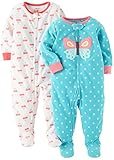 Carter's Baby Girls' Toddler 2-Pack Fleece Pajamas, Ivory Heart/Mint Butterfly, 4T