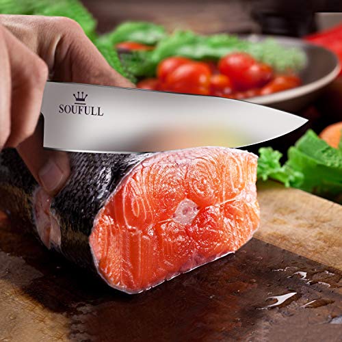 Professional Chef Knife- Soufull 8 inch High Carbon Stainless Steel Kitchen Knife-Razor Sharp Durable Blade&Ergonomic Pakka Wood Handle-Guard Included