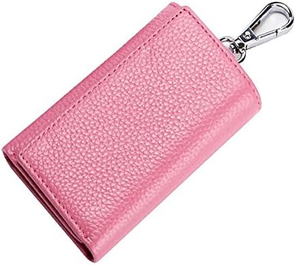 Key Holder Case Wallet, Welegant Genuine Leather Unisex Pocket Key Organizer Compact Keychain Pouch for Men Women (Style 1, Pink)