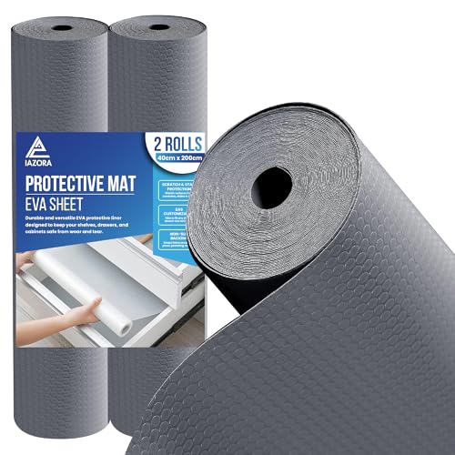IAZORA Shelf Liner for Kitchen Large 2 Rolls (40 x 200cm) Non-Adhesive Drawer Liner, Non-Slip Food Grade EVA Cabinet Liner for shelves, Stain-Proof contact paper for Refrigerator and Drawers