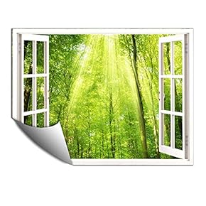 Wall Murals for Bedroom Fake Window View Forest Removable Wallpaper Peel and Stick Wall Stickers - 24x32 inches