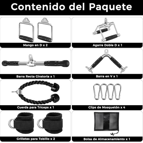 PERFECTOP Accesorios de Polea de Cable para Ejercicio en Casa,Combo de Accesorios para Poleas de Gym, Agarres y Equipos de Gimnasio,Mango en V
