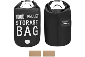YIBOBO 22LB Waterproof Wood Pellet Storage Bag - 500D PVC Charcoal Storage Container with Dual Handles, Label Pocket & Buckle Seal for Grill Smoker BBQ Outdoor Use (1, 22LB-Black)