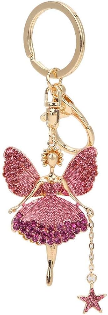 Hztyyier Cute Ballet Dancing Girl Pendant Keychain Women Rhinestone Ballerina Keyring Bag Pendant Car Key Chain Charm Handbag Hanging Gift