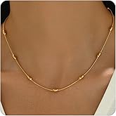 RATVIU Chunky Necklace for Women 18K Gold Plated Thick Chain Dainty Figaro Cuban Paperclip Chain Simple Beaded Necklace Trendy Gold Chain Jewelry Gift