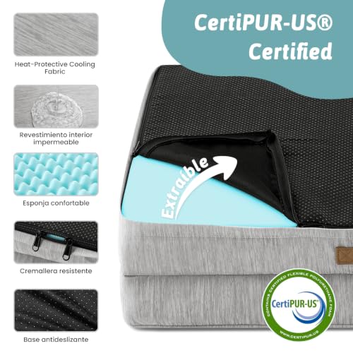 COZY KISS Extra Large Cooling Dog Bed, Summer Waterproof Dog Bed, Orthopedic Sofa for Dogs, Removable and Washable, Cool Memory Foam Dog Mattress, Grey, XXL (122 x 89 x 19 cm)