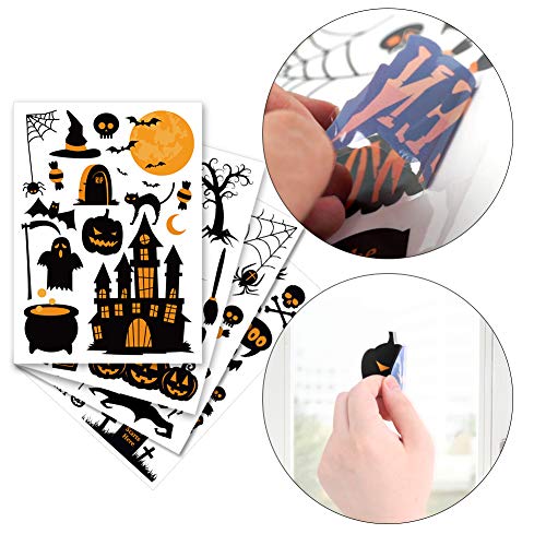 192PCS Halloween Window Clings, Halloween Window Stickers for Home Holiday Decor, 12sheets