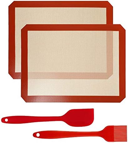 d.Stil 2 Tapis de Cuisson en Silicone 40cm x 30cm 2 Pièces sans BPA Anti-Adhérent Toile Feuille de Cuisson Patisserie 2 Tapis+Brosse+Spatule (Rouge, 2 Tapis(40 * 30cm)+Brosse+Spatule)