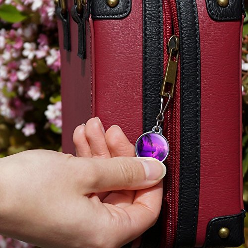 Beach Sunset Hibiscus Flower Hawaiian Purple Jacket Handbag Purse Luggage Backpack Zipper Pull Charm