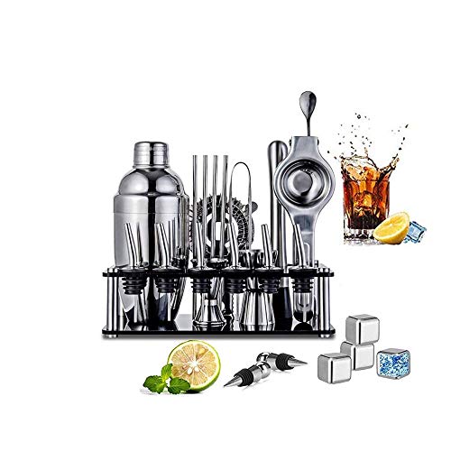 LKNJLL Barkeeper Kit mit Espresso Bambus Stehen Cocktail Shaker-Set mit Bar-Tools Edelstahl Boston Shaker Barkeeper Kit…