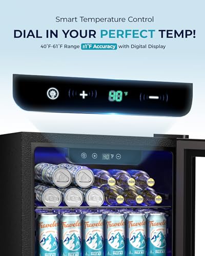 EUHOMY 60 Can Beverage Refrigerator cooler-Mini Fridge Glass Door for Beer Drinks Wines, Countertop Beverage Fridge with Adjustable Shelves Blue LED, 1.6 cu.ft