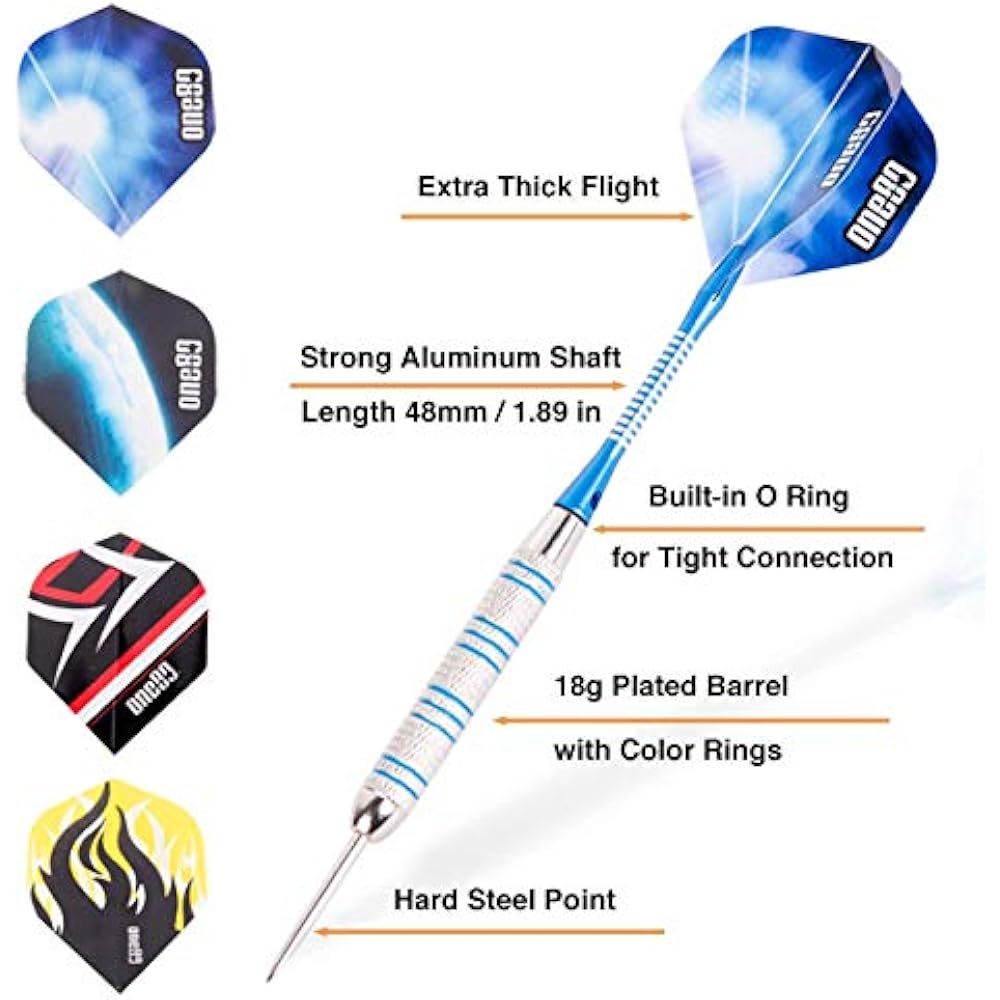 Steel Tip Darts Set, 18 Grams, 12 Pack Barrel, With Extra Flights