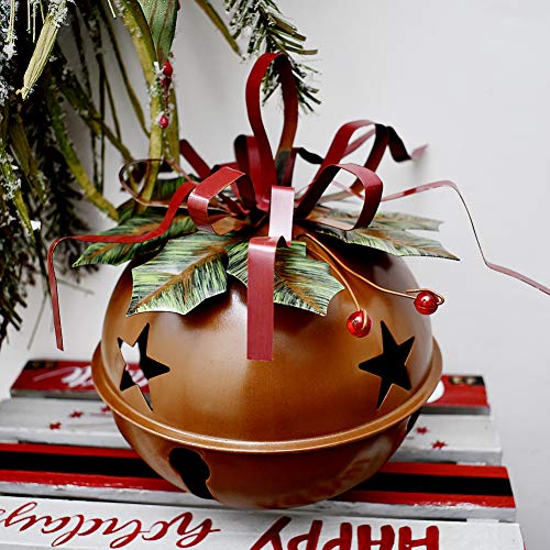 Large Christmas Jingle Bell Decoration Set of 3, Rustic Red Jingle Bell Hanging Christmas Tree Bell Ornament Metal Star Cutout Xmas Holiday Decor, Party and Festival Decoration (Bell Set)