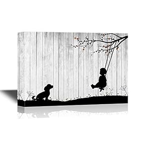 Black and White Childhood Memory on Wood Style...