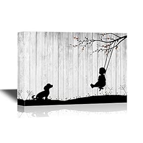 Black and White Canvas Wall Art - Childhood Memory on Wood Style Background | Me and My Best Friend - Gallery Wrap Modern Home Art | Ready to Hang - 12x18 inches